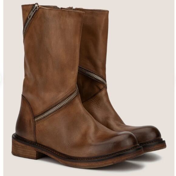 Vintage Foundry Co Regine Brown Leather Zipper Boots size 7.5 - Picture 1 of 10